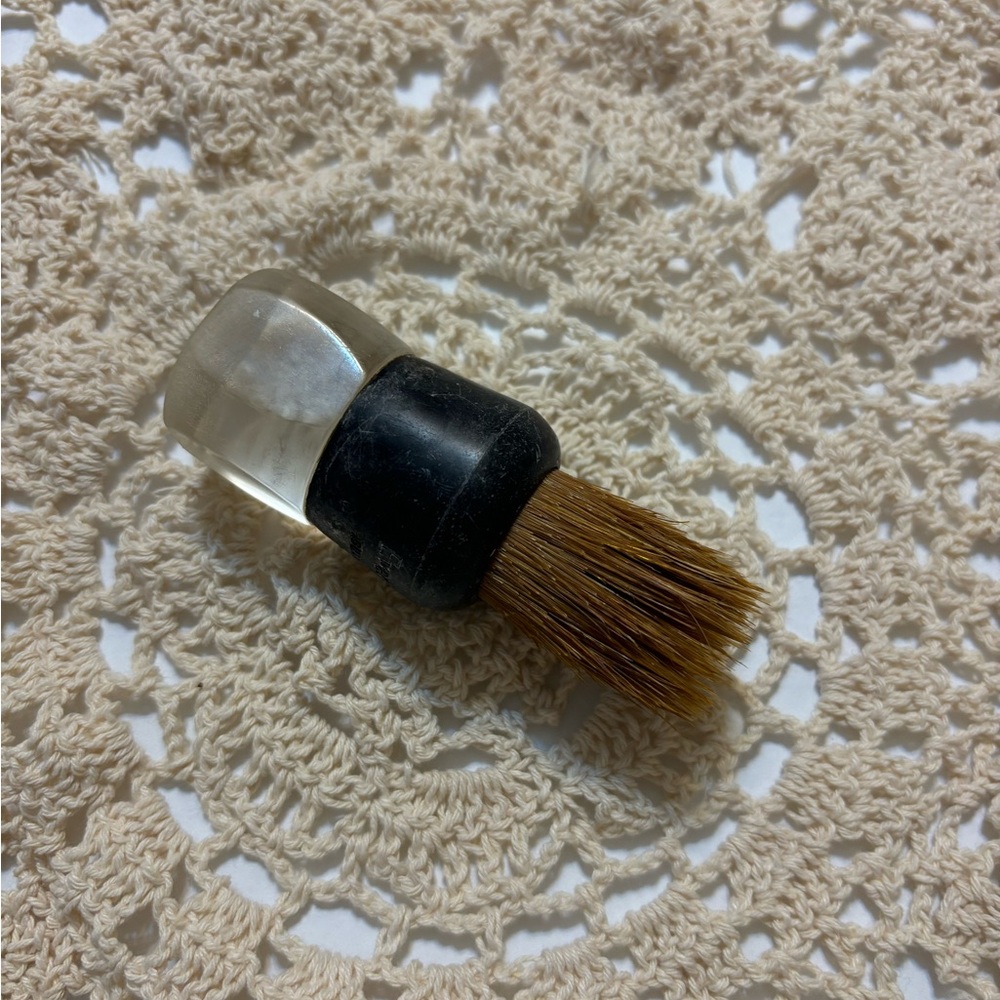 Vintage Clear Lucite Badger Bristle Shaving Brush Sterilized Set in Rubber